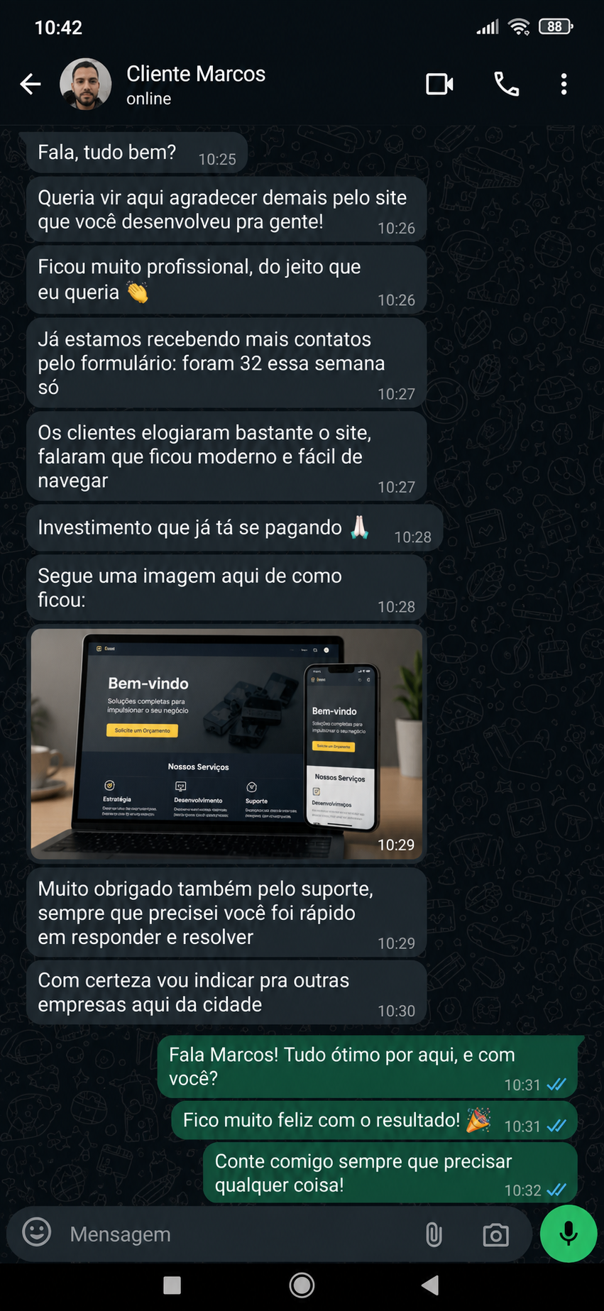 Depoimento de cliente 6 enviado por mensagem